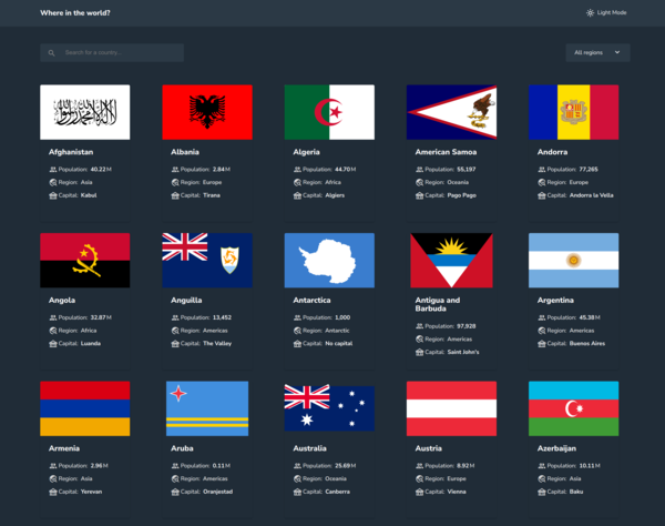 REST Countries page showing all countries