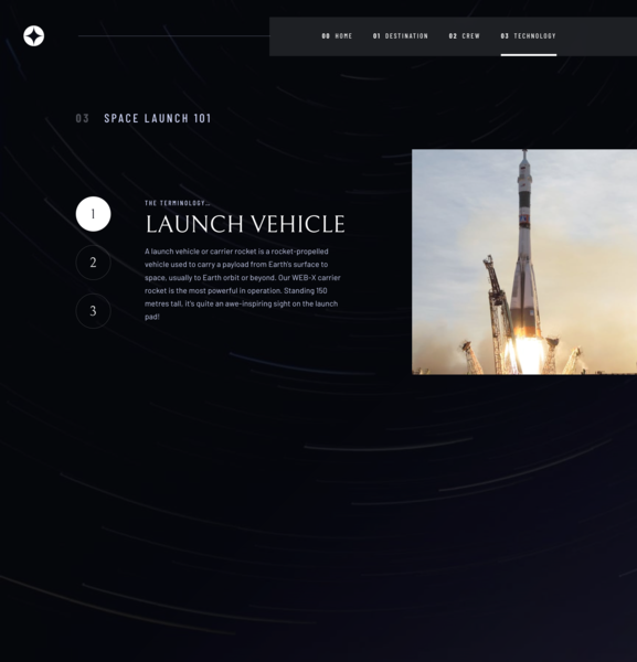 Technology section of Space tourism website